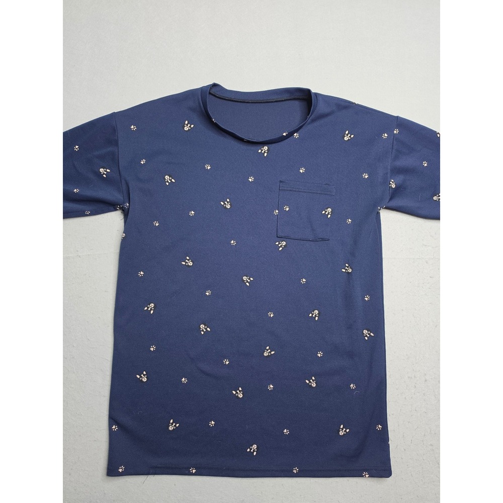Men's Pocket T-Shirt Navy Blue Allover French Bulldog Paw Crew Neck Short Sleeve